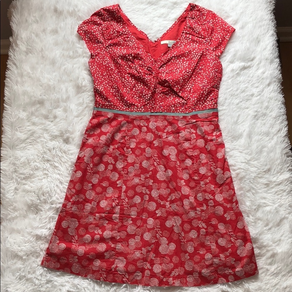 Boden red & teal v cut dress